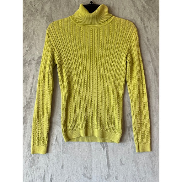 Cotton Country Womens Cable Knit Turtleneck Sweater S/P Small Yellow - Picture 1 of 8